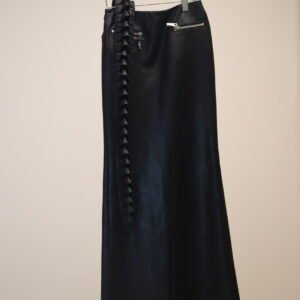 Black Leather Long Skirt with Back Spine Design