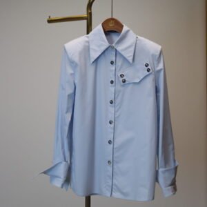 Light Blue Statement-Collar Utility Shirt with Silver Button Accents