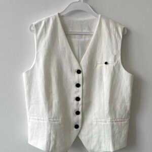 White V-Neck Single-Breasted Sleeveless Vest