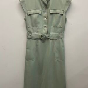Sage Green Utility-Style Sleeveless Waist-Tie Dress