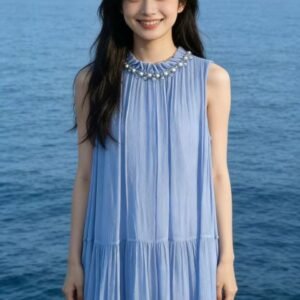 Light Blue Sleeveless Tiered Maxi Dress