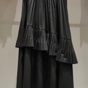 100% Cotton Black Asymmetrical Pleated Ruffle Midi Skirt