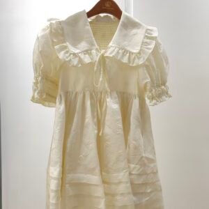 Cream Embroidered Peter Pan Collar Puff Sleeve Tiered Mini Dress