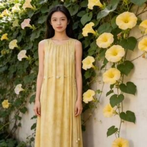 Beige Sleeveless Linen-Blend Maxi Dress