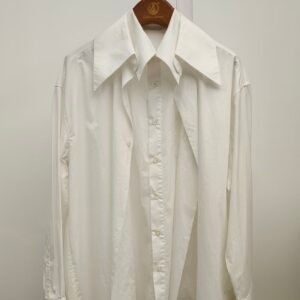 100% Cotton Oversized Dual-Collar White Fashion Shirt