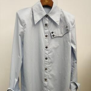 Women's Bamboo Blend Shirt | Light Blue Office Casual Shirt with Asymmetric Pocket