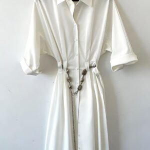 Lady 100% Cotton Belted Shirt Dress – Elegant Wardrobe Staple