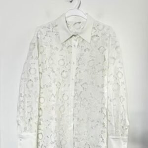 Elegant Lace Blouse for Lady, Custom Fabric Vintage White Collar Long Sleeve Shirt
