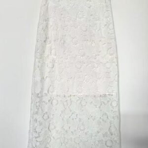 Lady & Women White Full Lace Midi Pencil Skirt