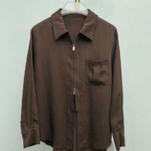 Chocolate Brown Zip Collar Shirt | Bamboo Viscose Blend For Womenswear